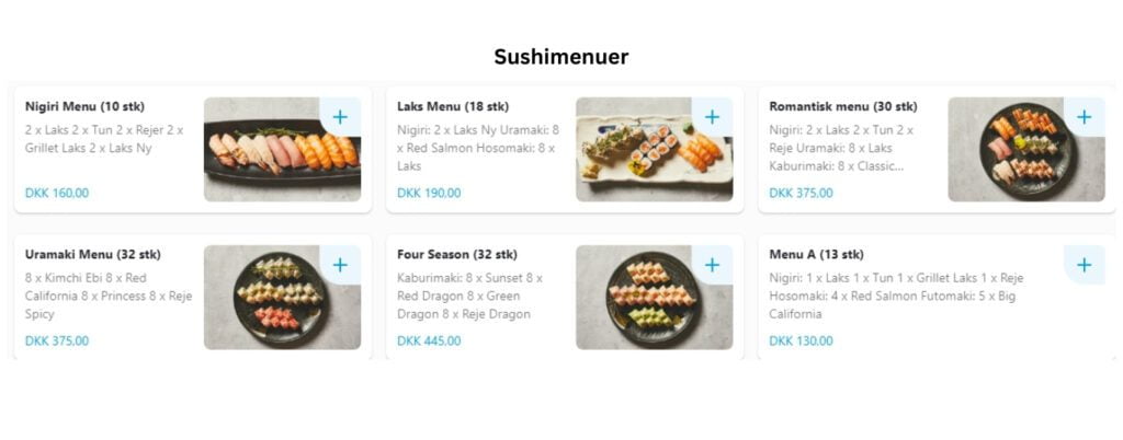 smiling sushi viborg Denmark Sushimenuer Price