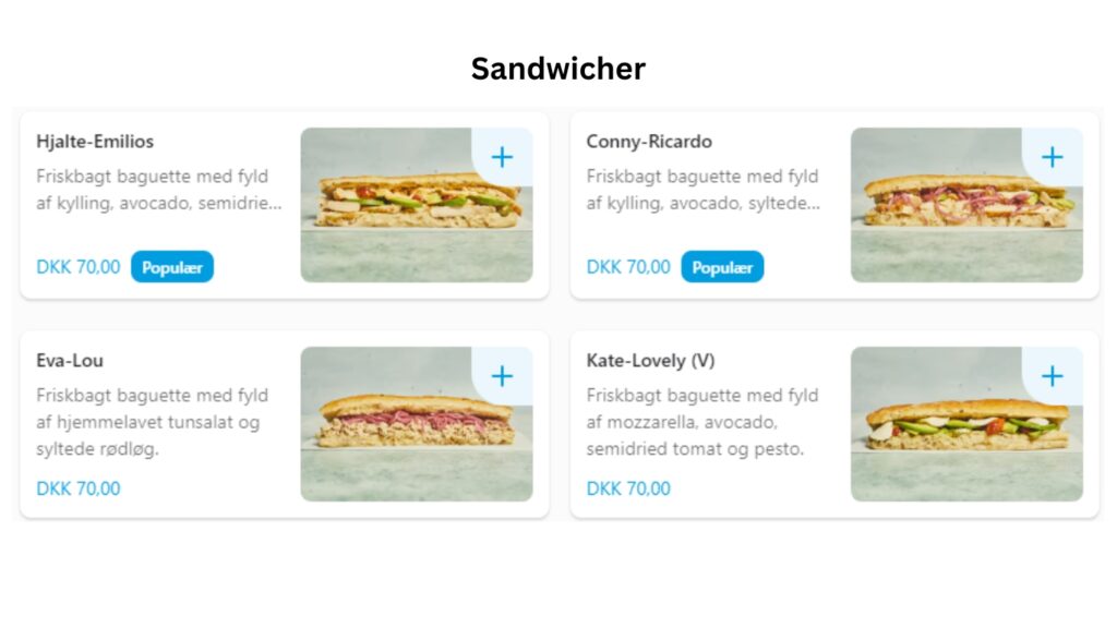 Menu kaffe tilbud & Spis Denmark Sandwicher